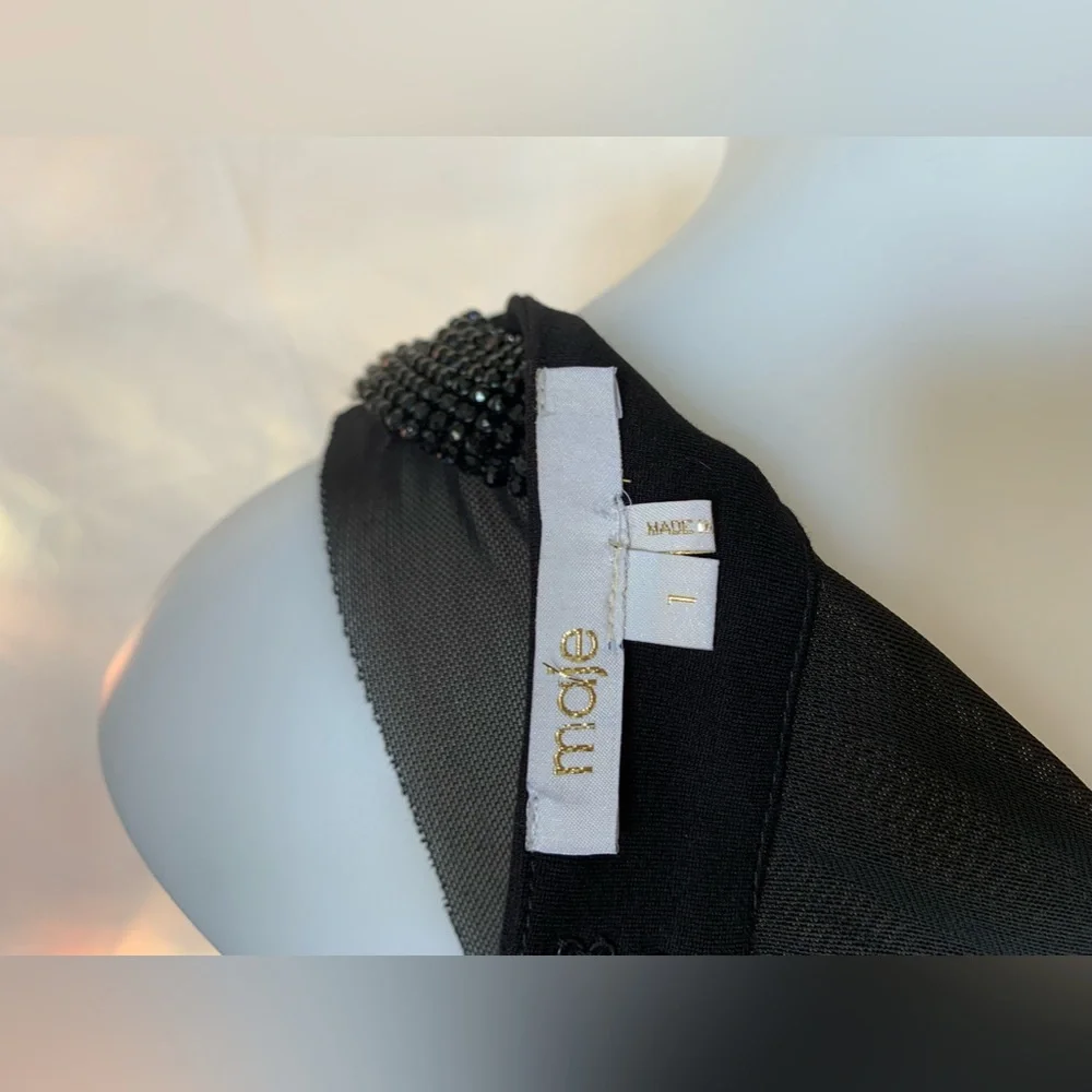 Maje black illusion neckline dress with rhinestones, size 1 (XS-S) - Picture 7 of 8